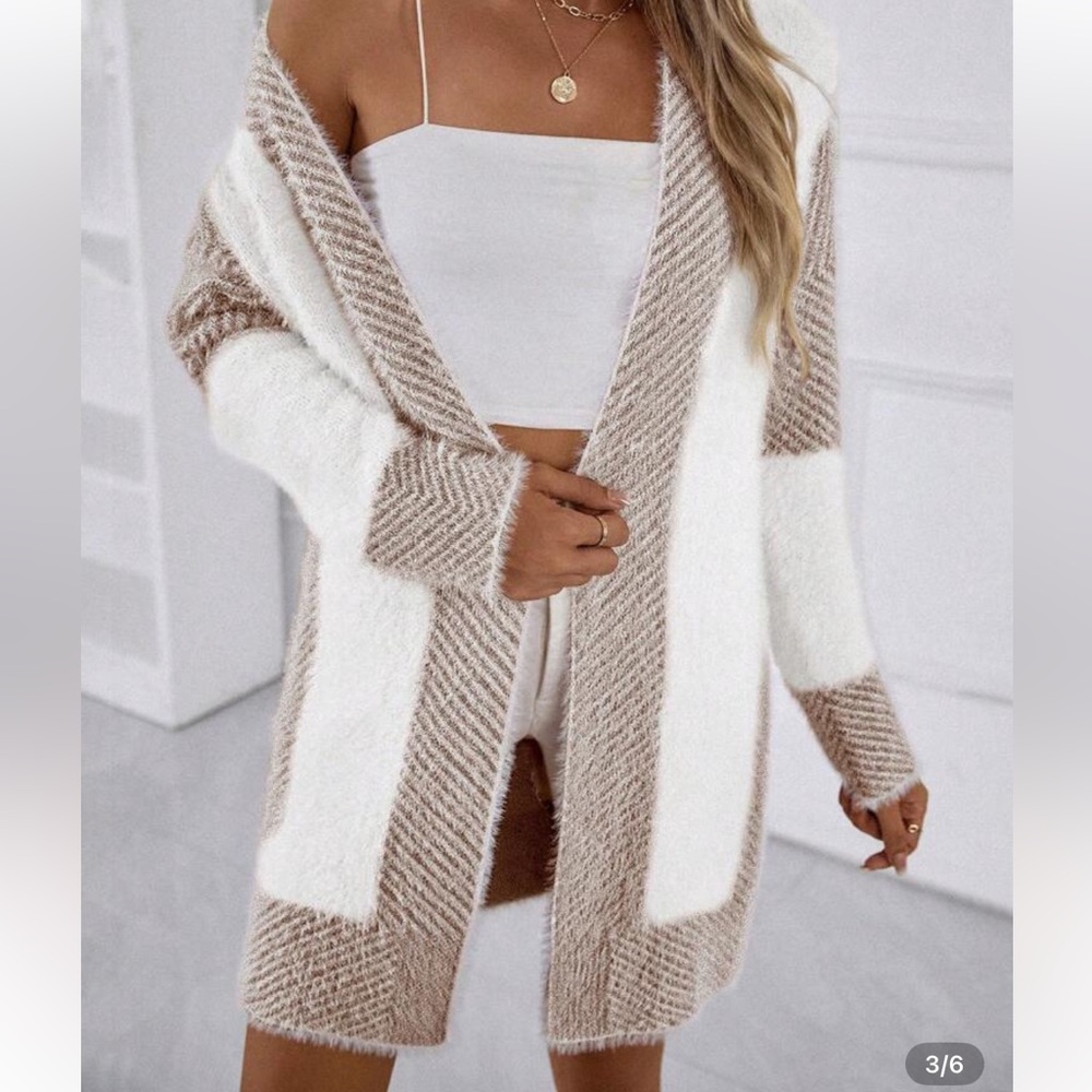 SHEIN Women's Cardigan in Cream and Tan